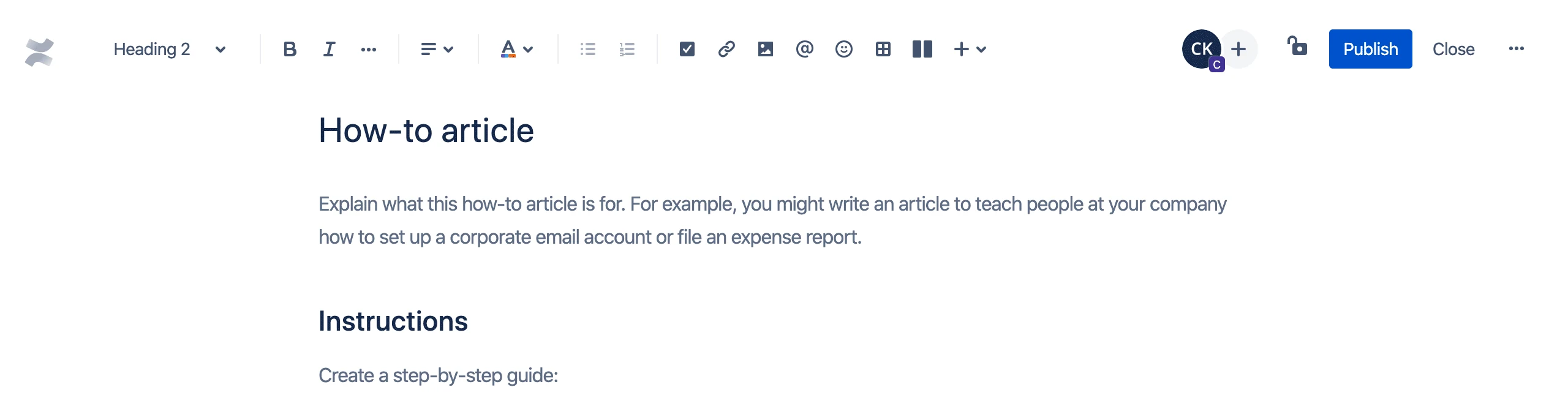 A how-to article being edited in Confluence