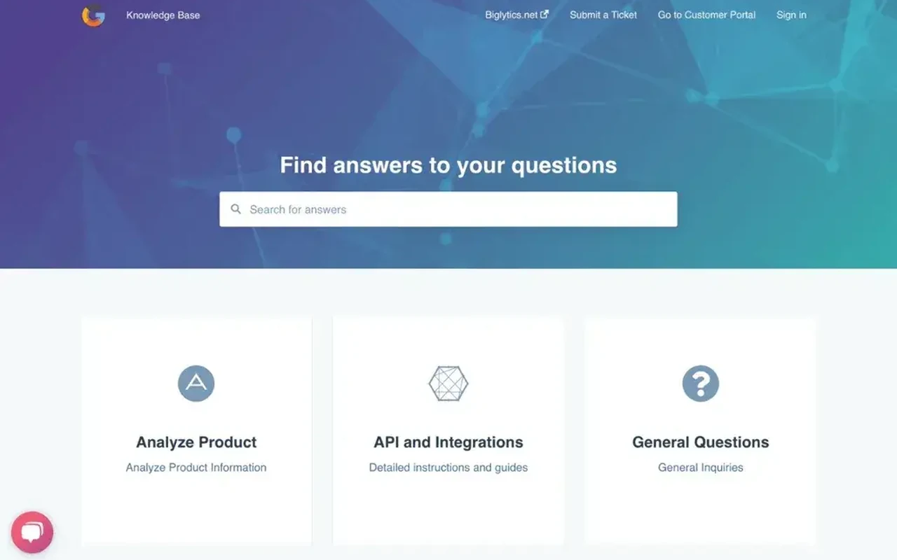 Example of a searchable customer knowledge-base homepage